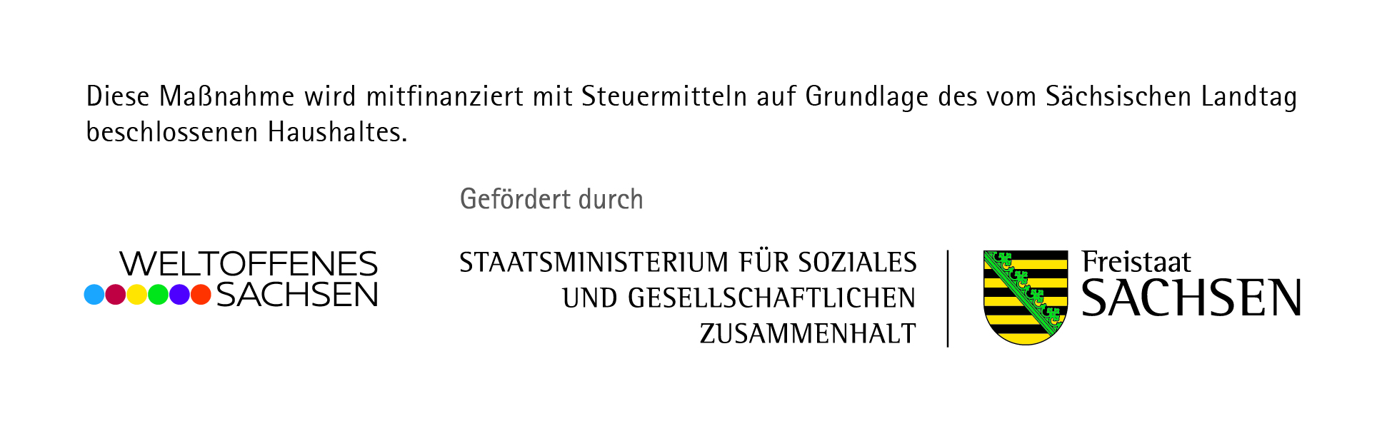 KI generiert: Das Bild zeigt Logos und einen Text über die finanzielle Unterstützung einer Maßnahme durch den Freistaat Sachsen. Es wird erwähnt, dass diese Unterstützung auf Steuerbasis durch den Sächsischen Landtag beschlossen wurde.