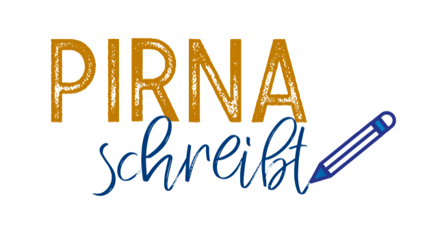 KI generiert: Das Bild zeigt ein Logo mit dem Text "PIRNA schreibt" in einer Kombination aus orange und blauen Schriftarten. Daneben ist ein stilisierter Stift zu sehen.