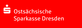 KI generiert: Das Bild zeigt das Logo der Ostsächsischen Sparkasse Dresden auf einem roten Hintergrund. Der Hauptinhalt ist der Name der Bank neben dem markanten "S"-Symbol.