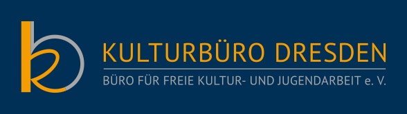 KI generiert: Das Bild zeigt das Logo des Kulturbüro Dresden, das sich als Büro für freie Kultur- und Jugendarbeit e.V. präsentiert. Der Hintergrund ist dunkelblau und der Text ist in Orange und Grau gehalten.