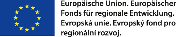 KI generiert: Das Bild zeigt das Logo der Europäischen Union mit einem blauen Hintergrund und goldenen Sternen, begleitet von Text, der auf den Europäischen Fonds für regionale Entwicklung in Deutsch und Tschechisch hinweist.