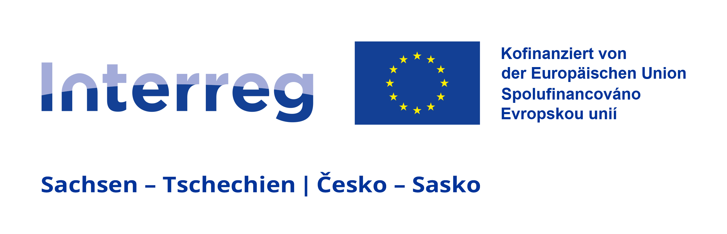 KI generiert: Das Bild zeigt das Logo von "Interreg" mit einem Hinweis auf die Kofinanzierung durch die Europäische Union und der Zusammenarbeit zwischen Sachsen und Tschechien. Außerdem ist die EU-Flagge abgebildet.
