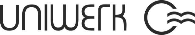 KI generiert: Das Bild zeigt ein Logo mit dem Schriftzug "UNIWERK" und einem stilisierten Symbol daneben. Der Hauptinhalt ist das Branding-Element in einem modernen und klaren Design.