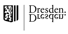 KI generiert: Das Bild zeigt das Logo der Stadt Dresden mit einem stilisierten Wappen auf der linken Seite und dem Schriftzug „Dresden“ auf der rechten Seite. Es kombiniert moderne und traditionelle Elemente in Schwarz-Weiß.