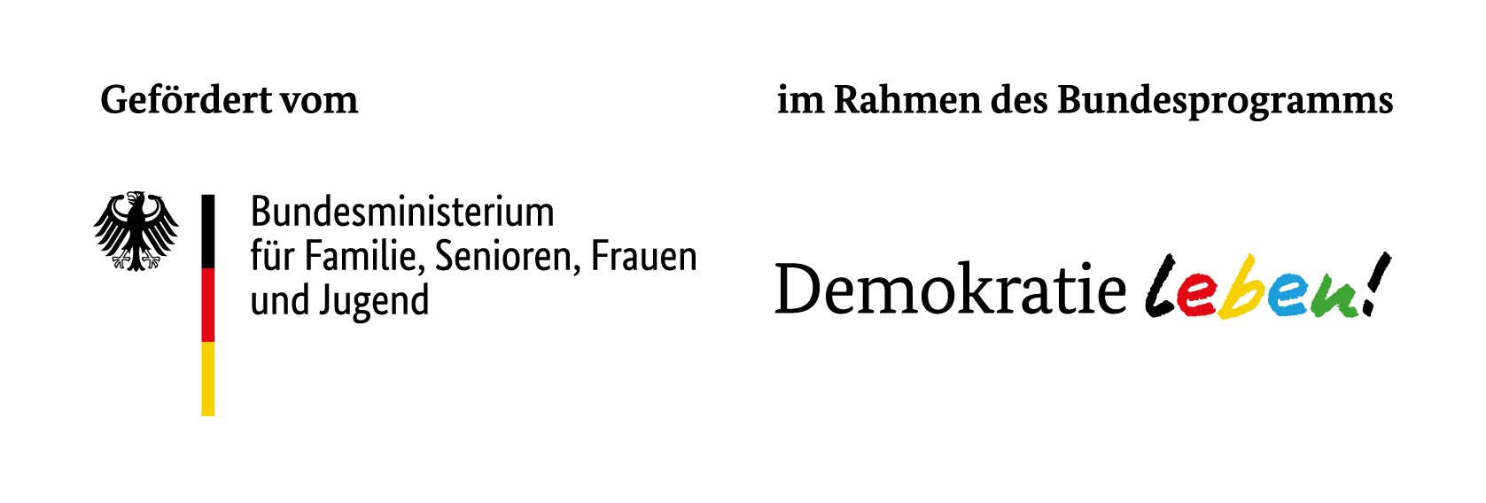 KI generiert: Das Bild zeigt das Logo des Bundesministeriums für Familie, Senioren, Frauen und Jugend, begleitet von dem Schriftzug des Förderprogramms "Demokratie leben!". Es verdeutlicht die Unterstützung dieses Programms durch das Bundesministerium.