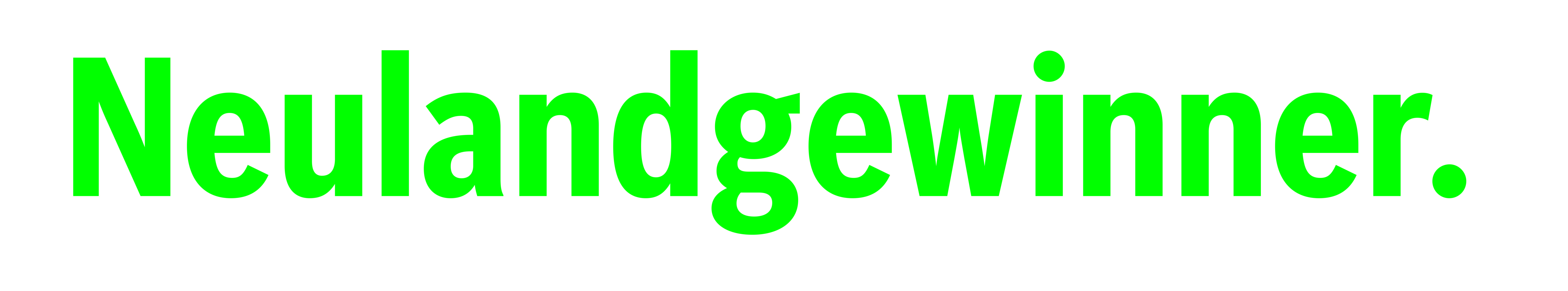 KI generiert: Das Bild zeigt das Wort "Neulandgewinner" in grüner Schrift auf weißem Hintergrund. Es scheint sich um ein Logo oder einen Schriftzug zu handeln.